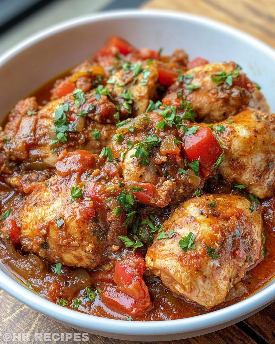 Ingredients and preparation steps for chicken cacciatore in slow cooker