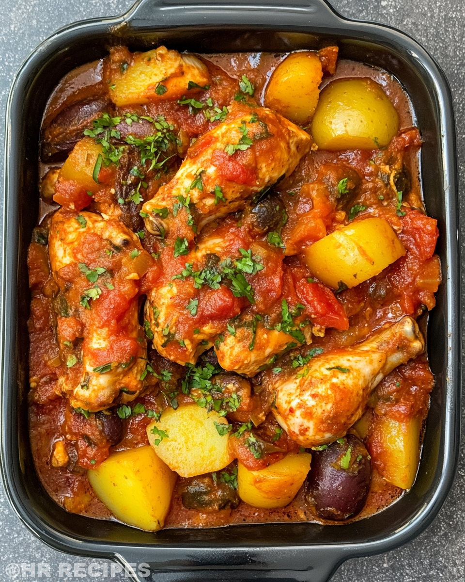 Adding sautéed vegetables to slow cooker with chicken cacciatore