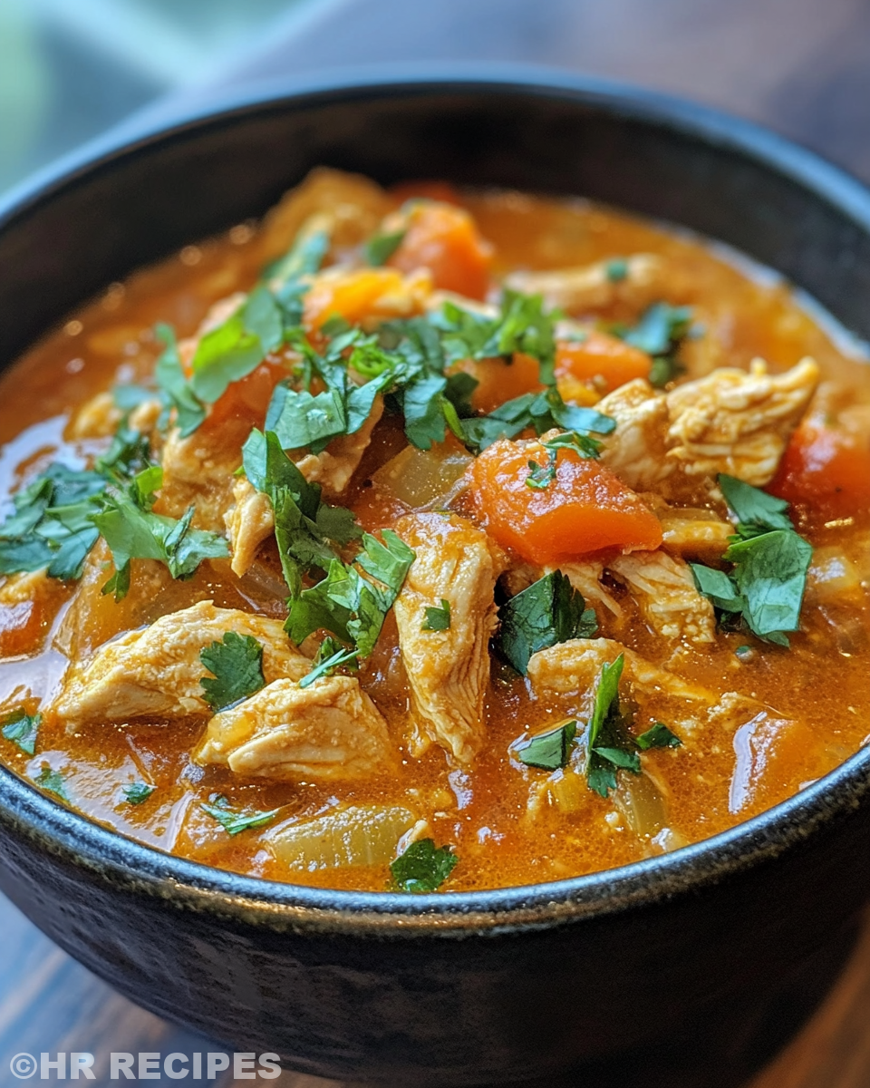 Serving of slow cooker chicken curry garnished with cilantro