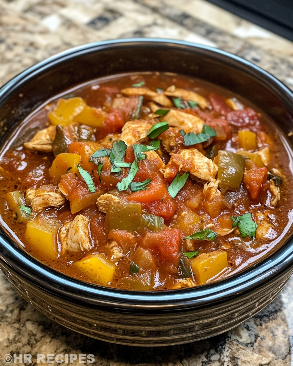 Steam rising from slow cooker filled with chicken ratatouille