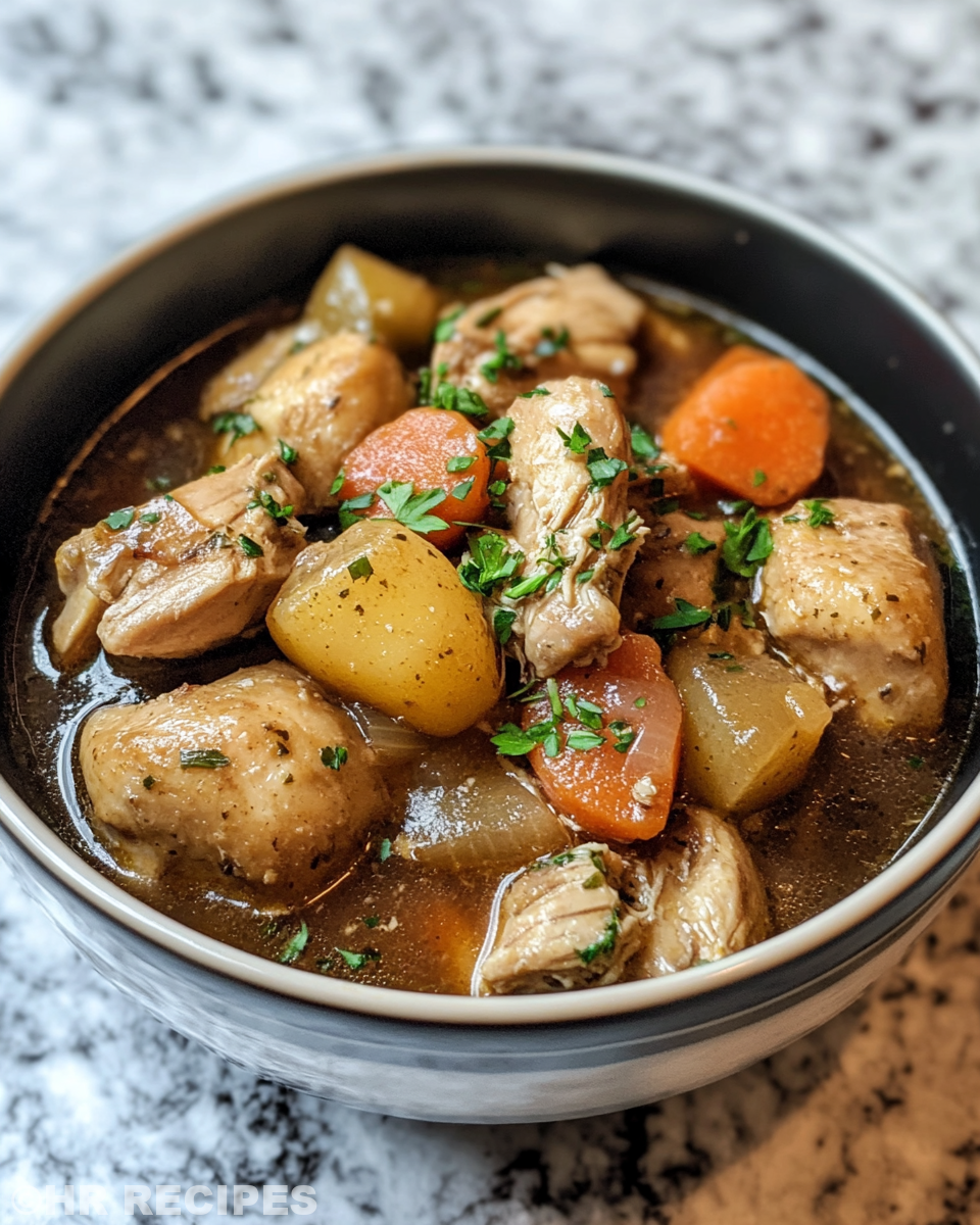 Ingredients for slow cooker chicken stew in a bowl