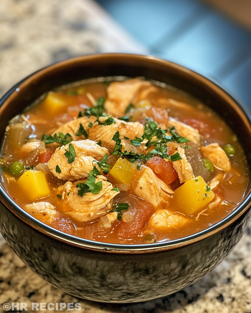 Ingredients prepared and added into slow cooker for chicken stew