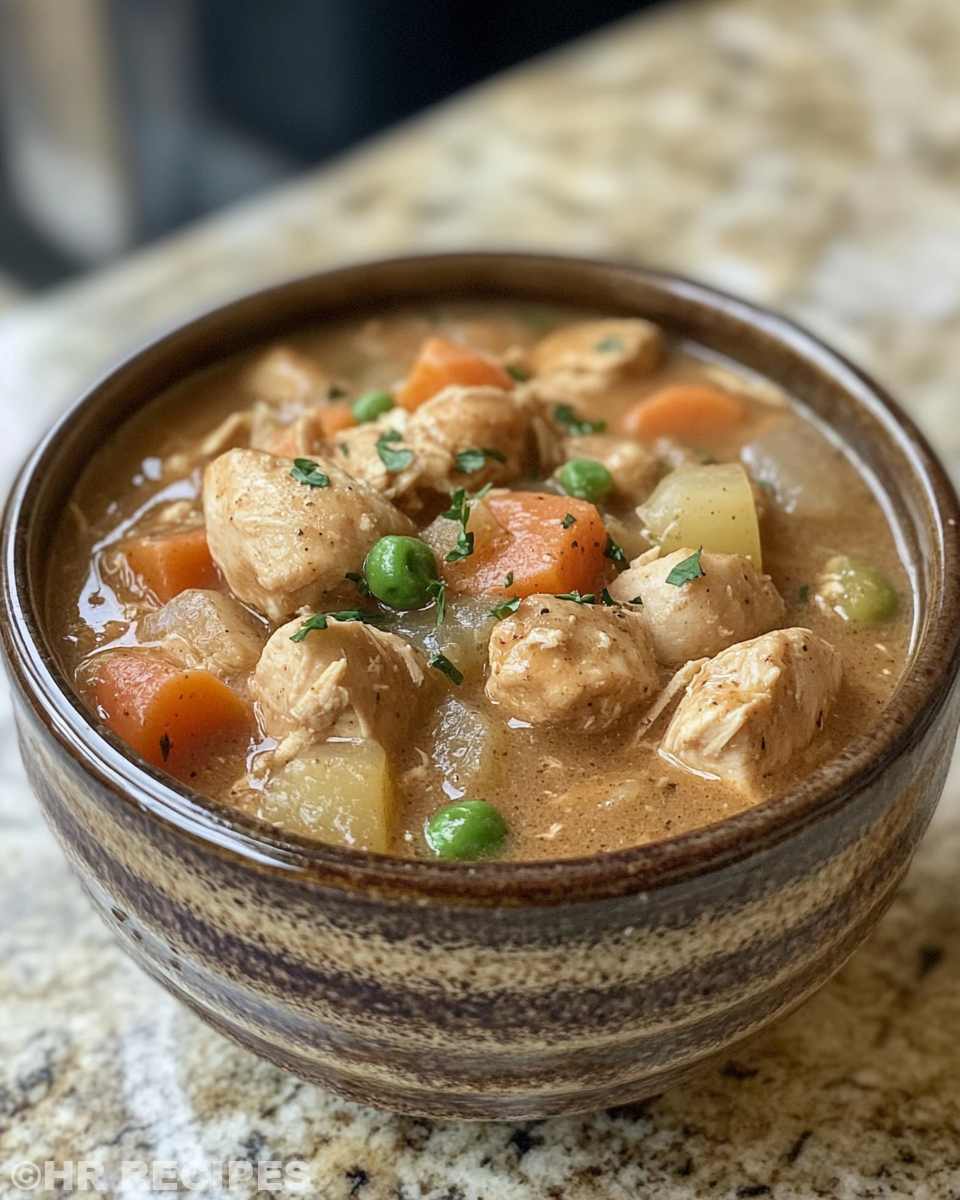 Ready to serve slow cooker chicken stew in bowl