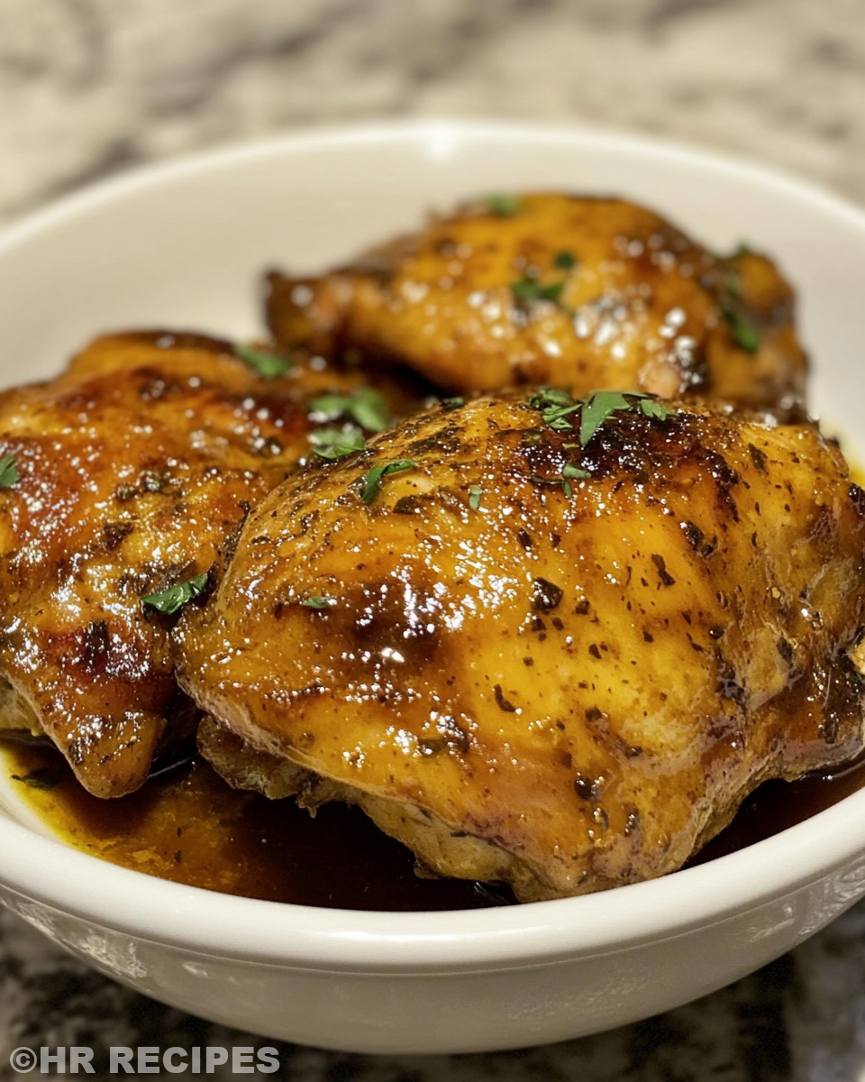 Final slow cooker chicken thighs served over white rice with sauce