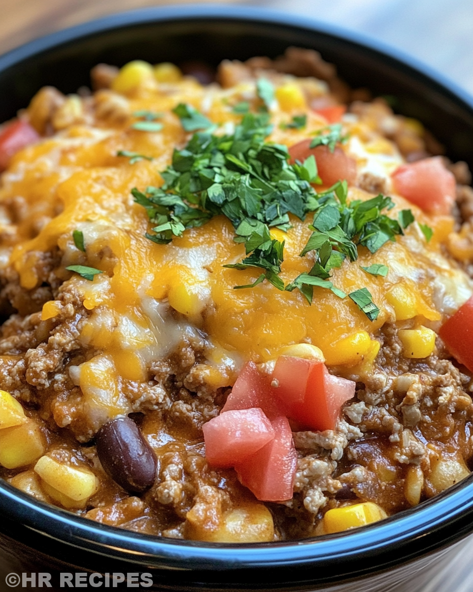 Ingredients lined up for pressure cooker casserole with ground beef and veggies