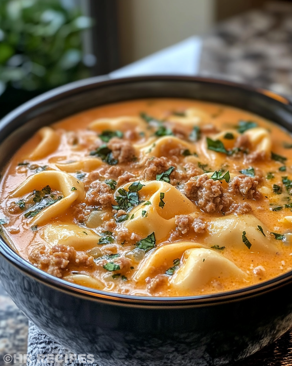 Ingredients for creamy sausage tortellini soup laid out and ready