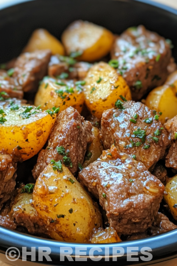 Slow Cooker Garlic Butter Beef Bites Potatoes taken with iphone 15 pro max --iw 2 --ar 4:5 --v 6.1 --raw