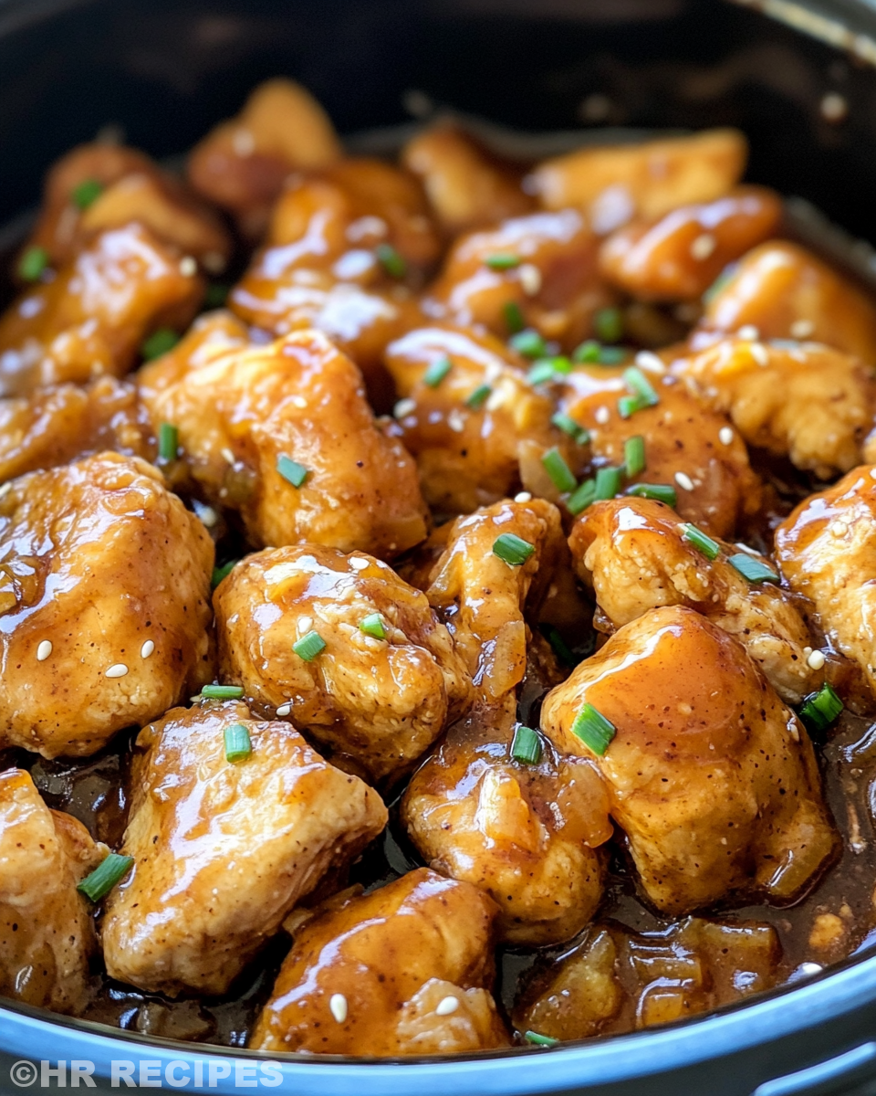 Ingredients and layered ingredients for slow cooker Hawaiian sticky chicken