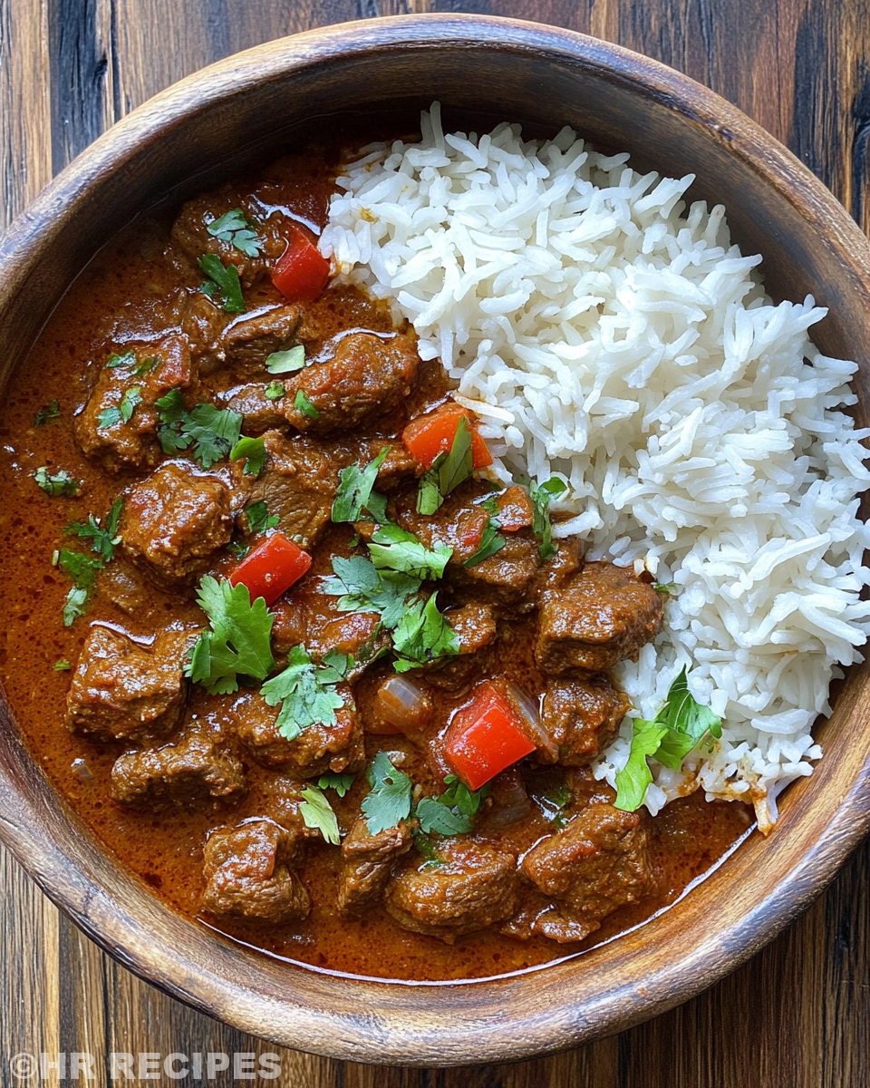 Steam vent aroma of slow cooker Indian beef curry