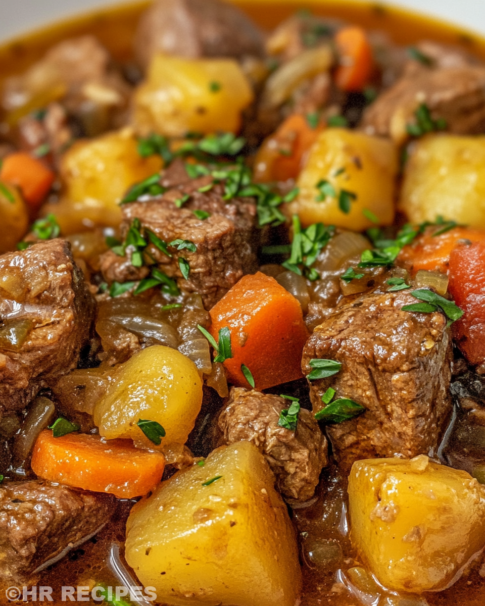 Steam escaping from slow cooker lid of lamb stew