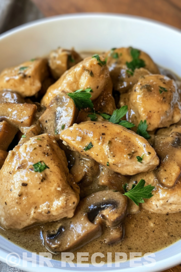 Slow Cooker Mushroom Chicken taken with iphone 15 pro max --iw 2 --ar 4:5 --v 6.1 --raw