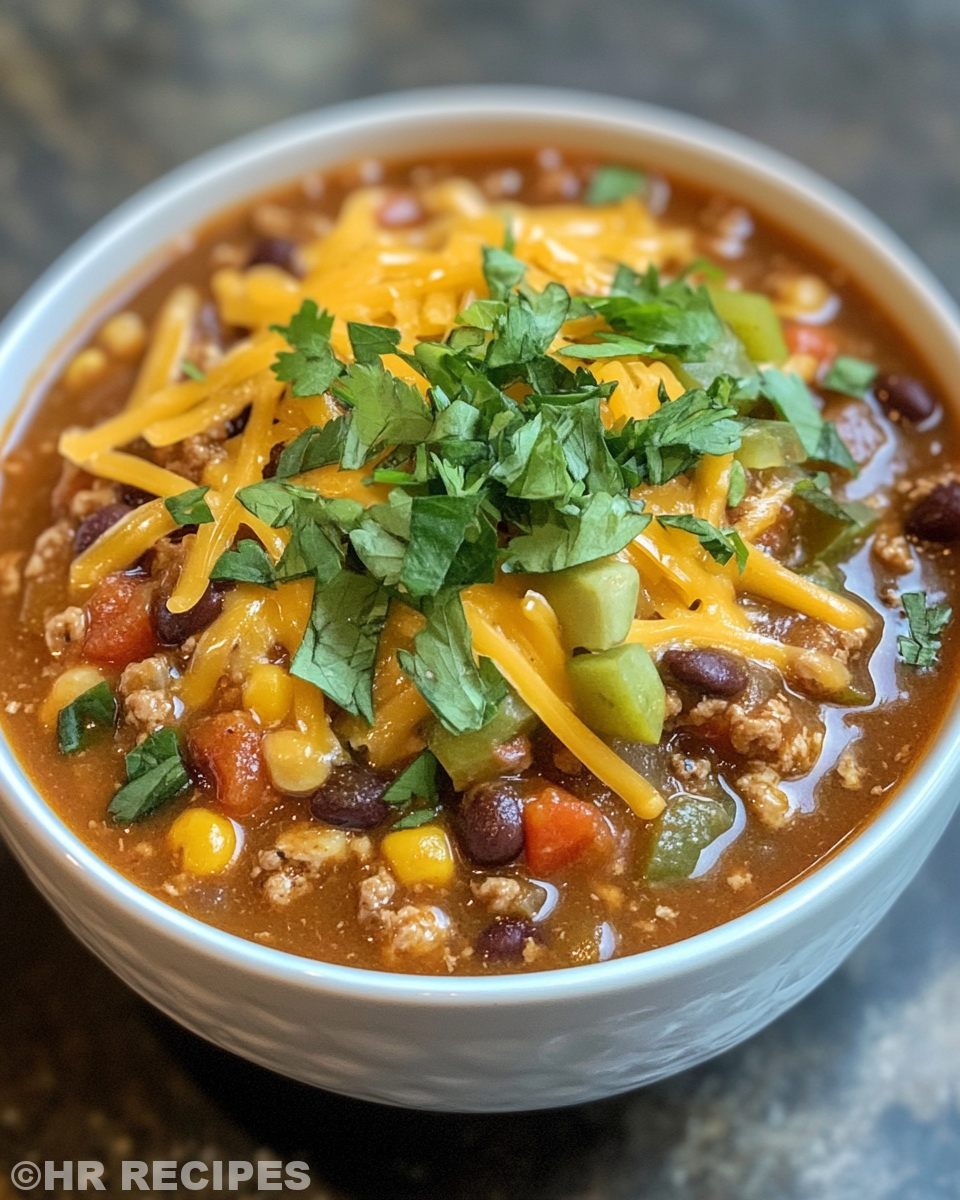 Bowl of finished creamy slow cooker nacho soup with cheese and tortilla chips on top