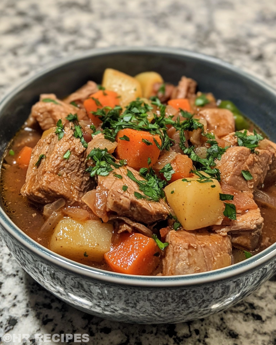 Ingredients for pressure cooker pork stew prepared and ready