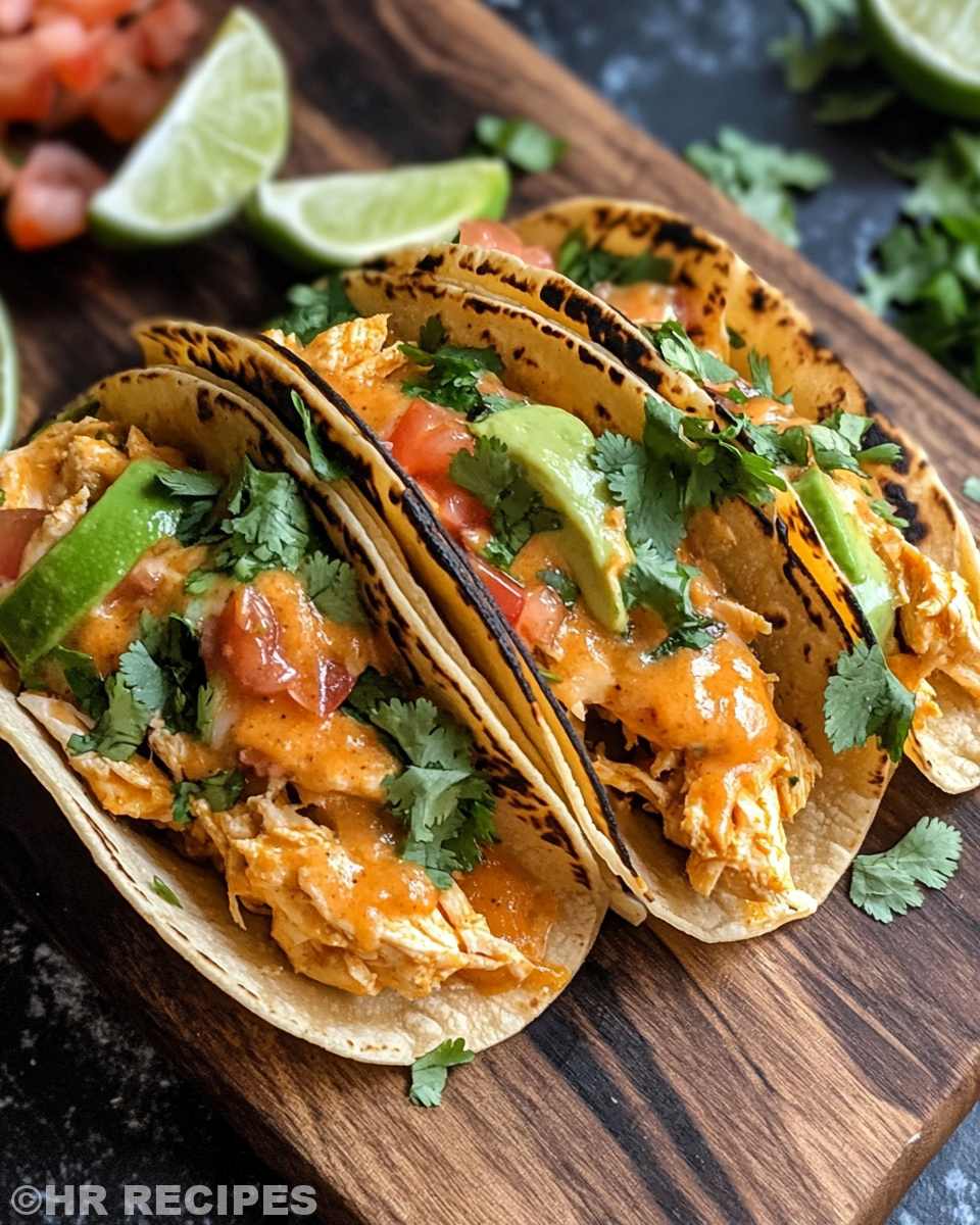 Ingredients for slow cooker queso chicken tacos with diced tomatoes, green chiles, taco seasoning and chicken breasts