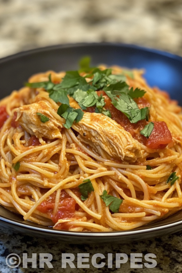 Slow Cooker Rotel Chicken Spaghetti taken with iphone 15 pro max --iw 2 --ar 4:5 --v 6.1 --raw