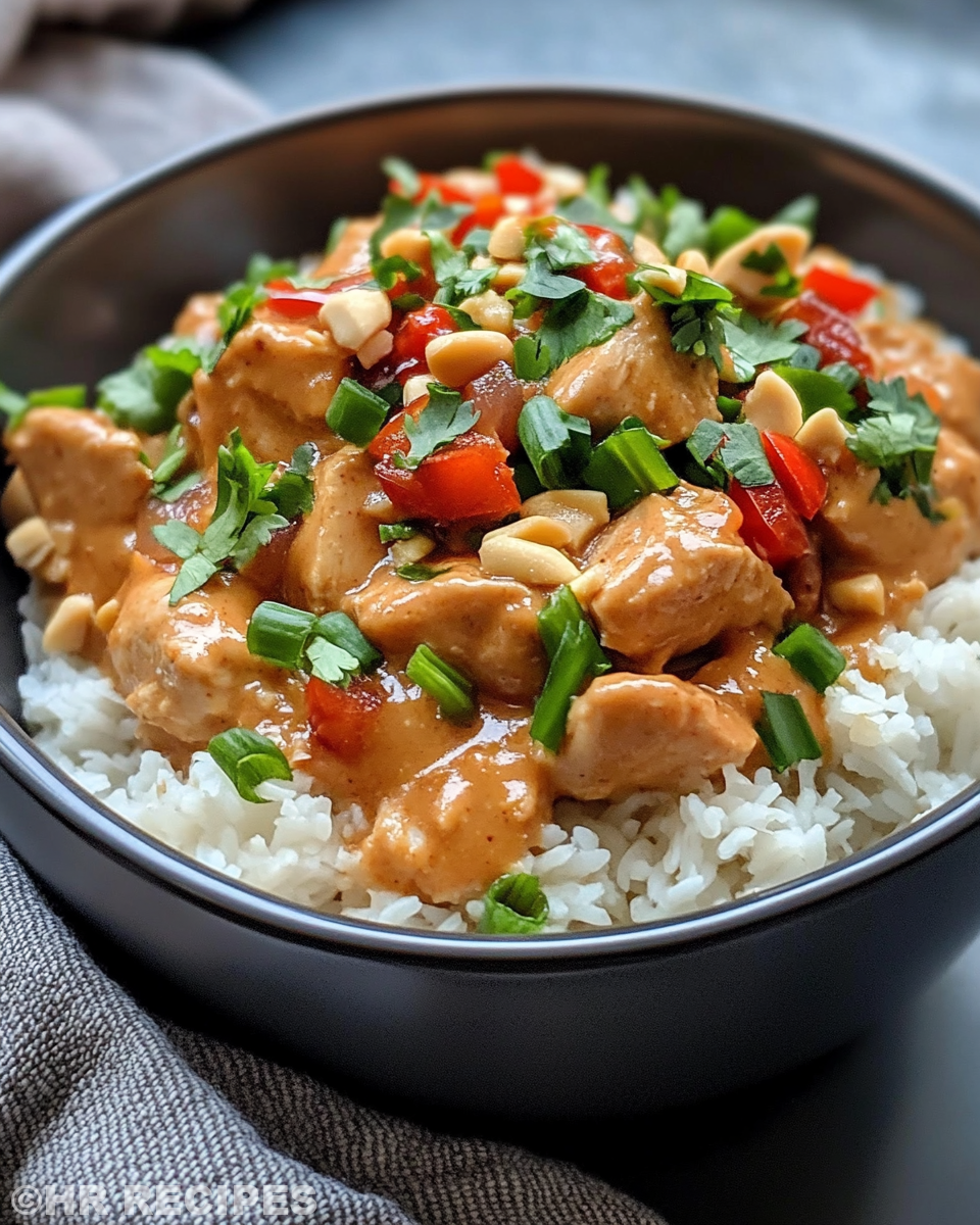 Slow cooker Thai peanut chicken with peanut butter and coconut milk aroma