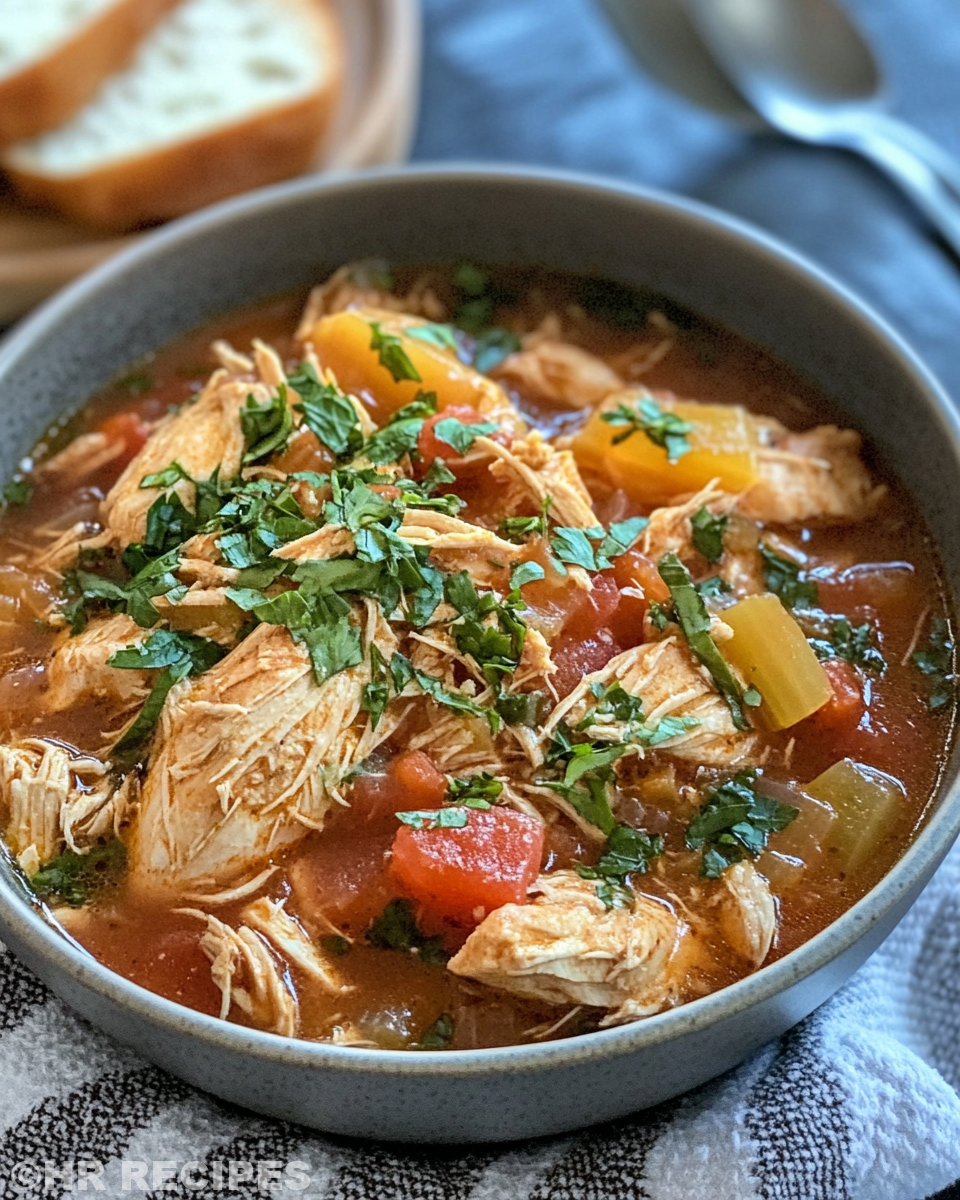 Slow cooker Tuscan chicken stew simmering with rich steam and aroma