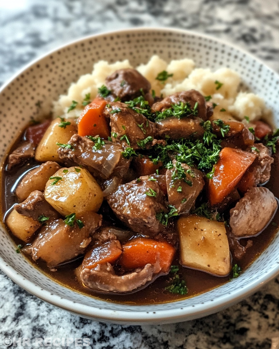 Ingredients and creamy broth being poured into slow cooker for chicken dish