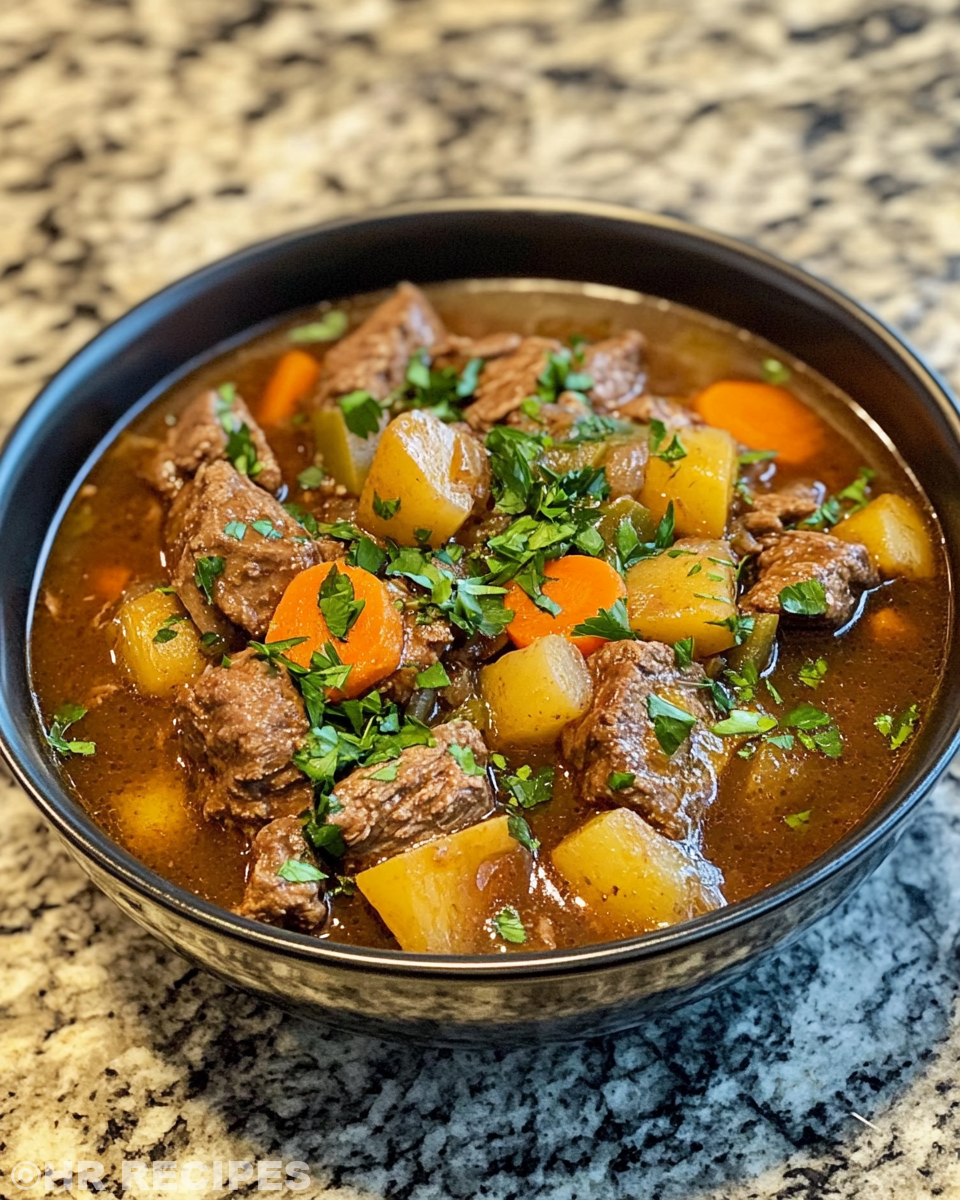 Ingredients for venison stew laid out on kitchen counter