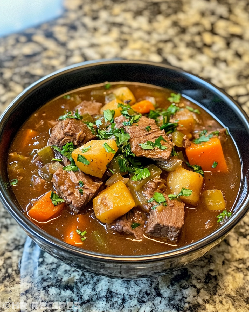 A steaming pot of venison stew in a pressure cooker releasing aroma