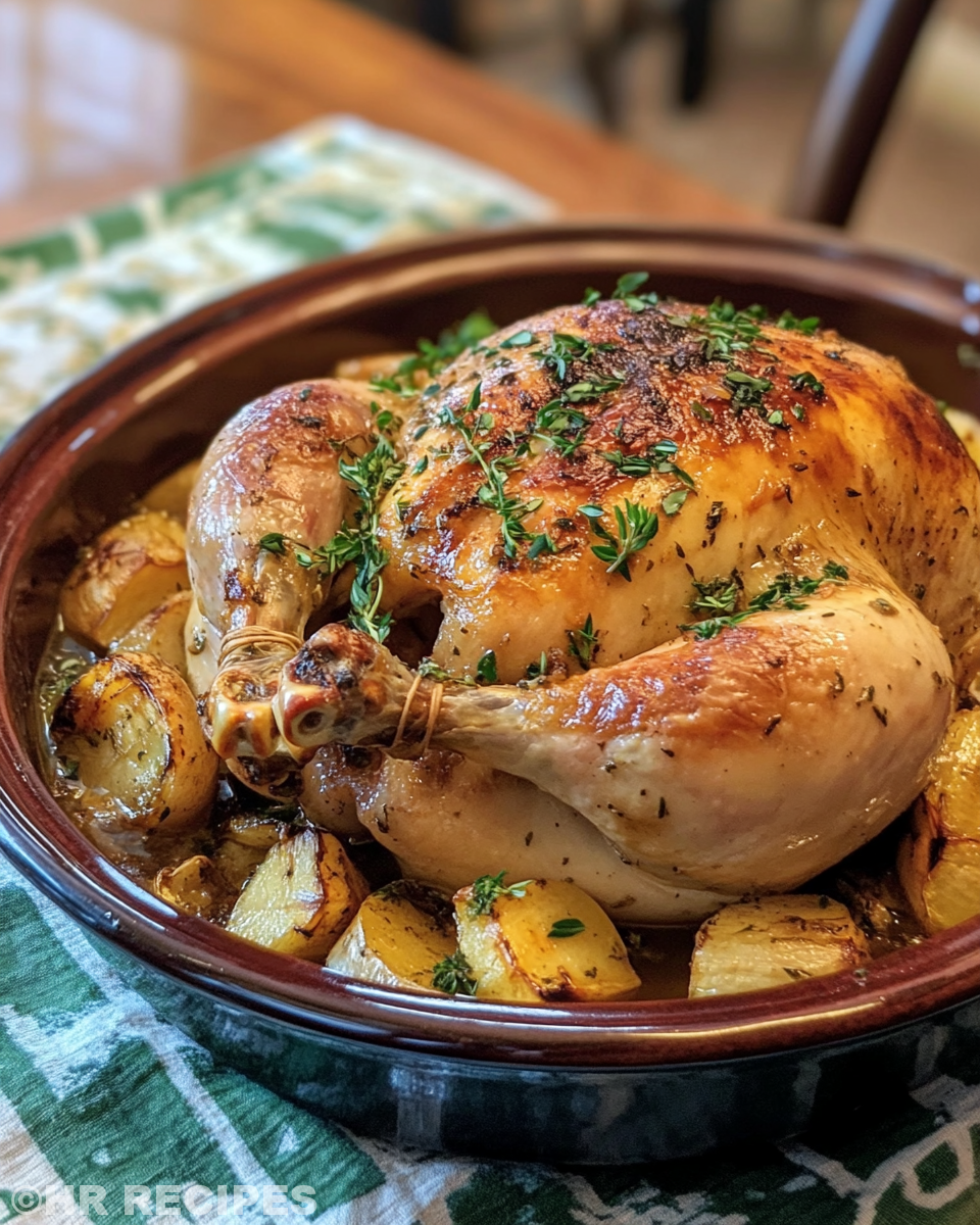 Ingredients for slow cooker whole chicken with garlic herb butter and vegetables