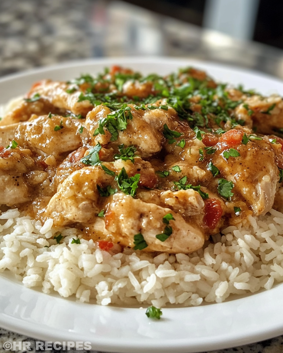Ingredients for smothered chicken with rice including chicken thighs, rice, and seasonings