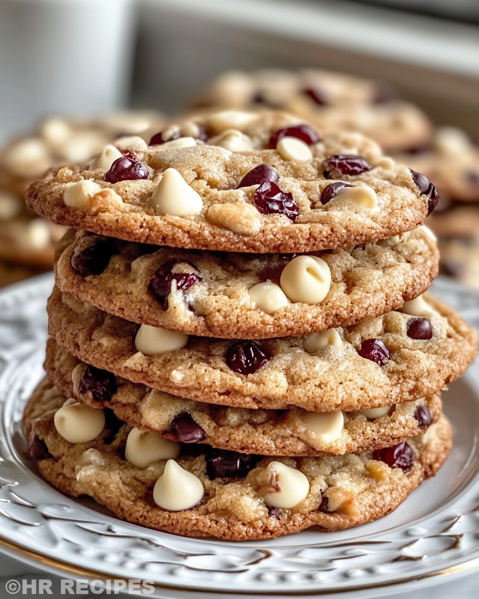 Close up of white chocolate chip and dried cranberry batter mixing in bowl
