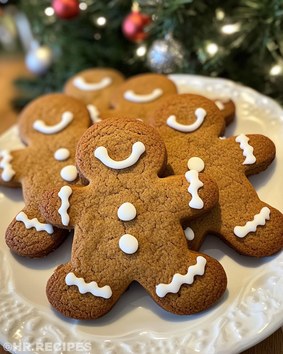 Freshly baked and decorated soft gingerbread men cookies ready to serve