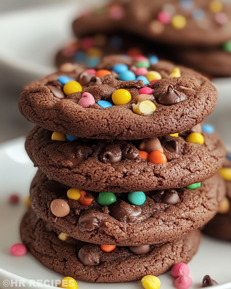 Freshly baked soft chocolate M&M cookies in pressure cooker