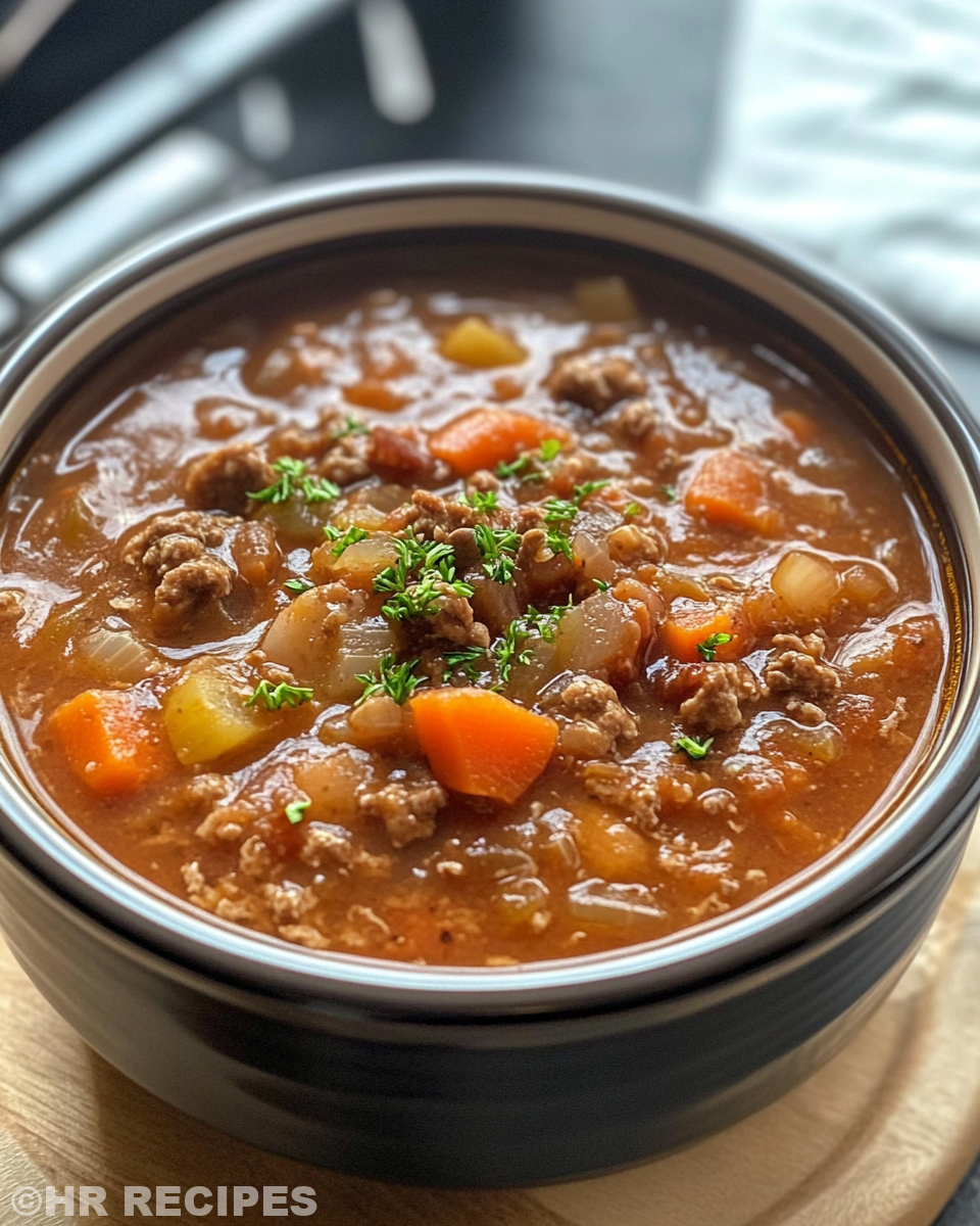 Steaming slow cooker with cozy soup inside