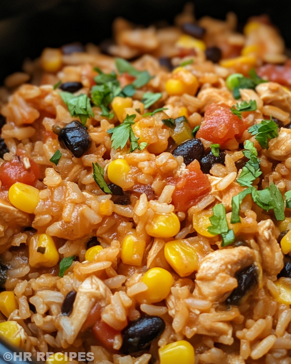 Served southwest crock pot chicken and rice topped with melted cheese