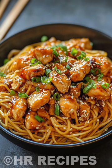 Sticky Garlic Chicken Noodles Recipe taken with iphone 15 pro max --iw 2 --ar 4:5 --v 6.1 --raw
