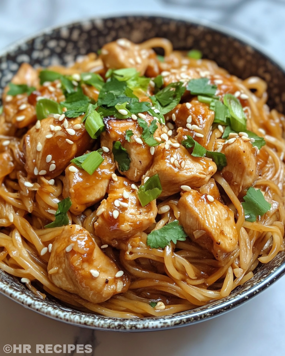 Ingredients for sticky garlic chicken noodles laid out