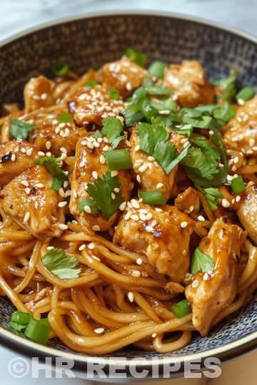Sticky Garlic Chicken Noodles taken with iphone 15 pro max --iw 2 --ar 4:5 --v 6.1 --raw