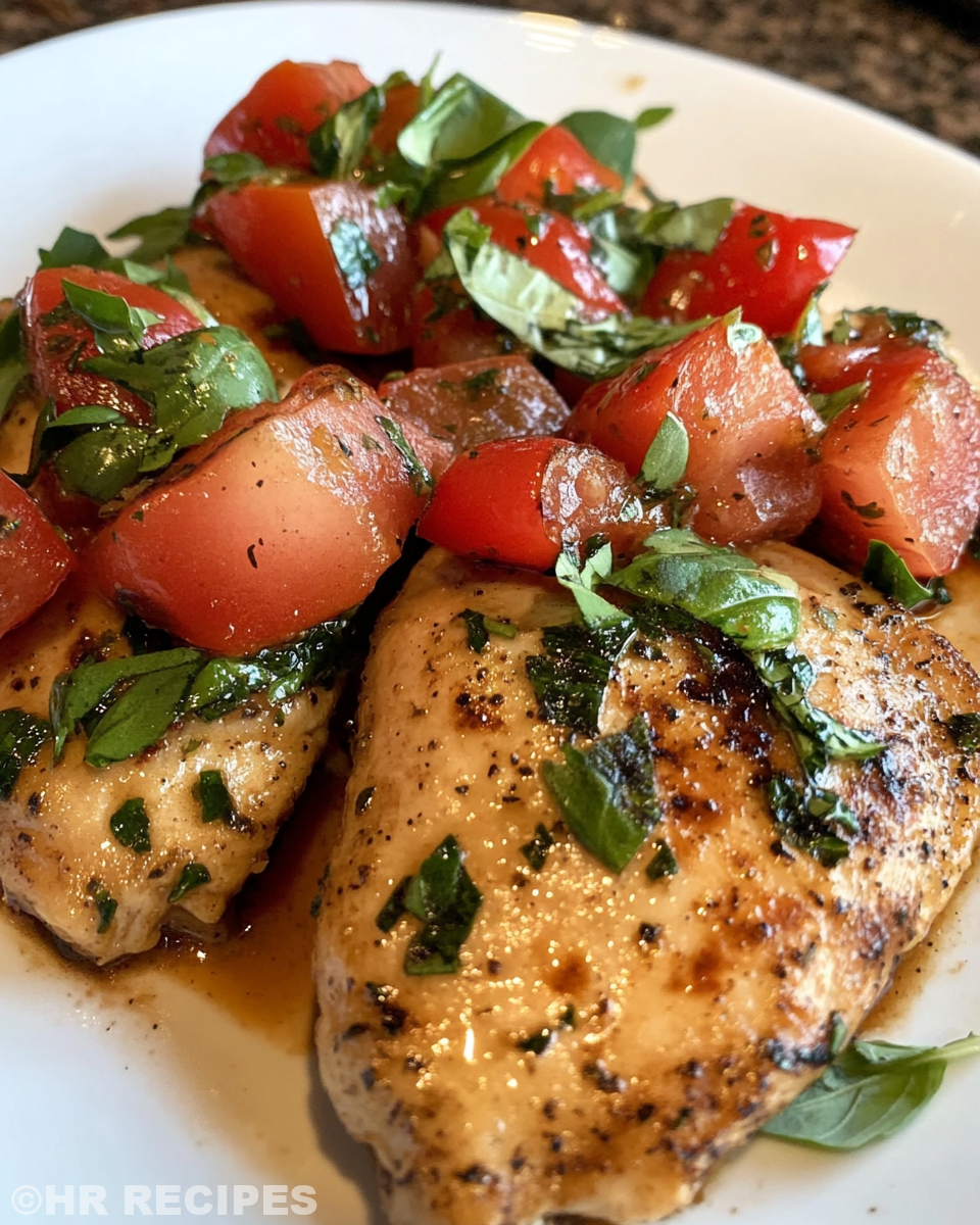 Close-up of finished strawberry basil chicken served on plate
