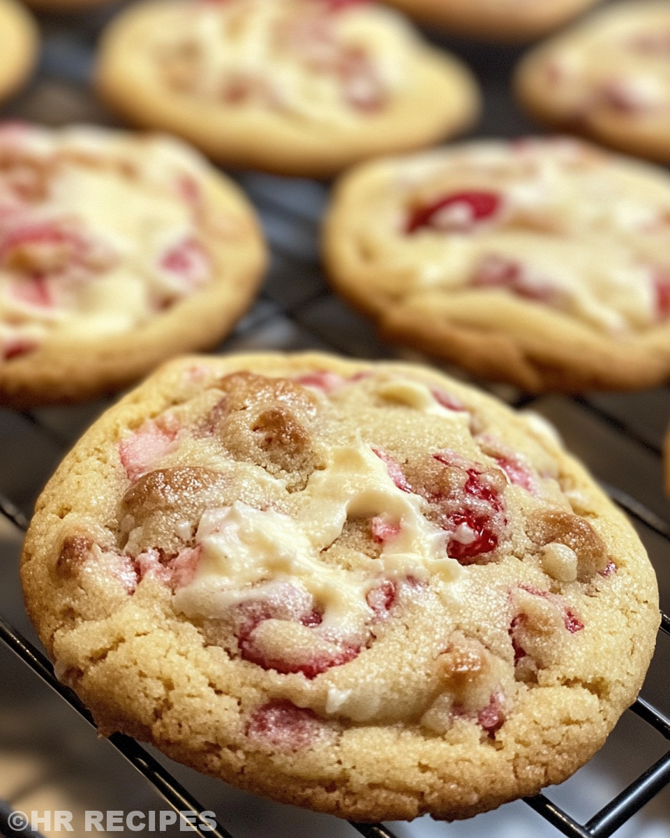 Plated strawberry cheesecake cookies with creamy texture