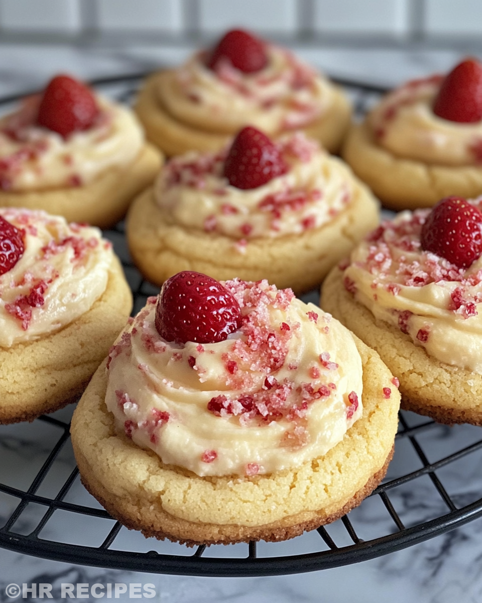 Final strawberry cheesecake cookies served and ready to enjoy