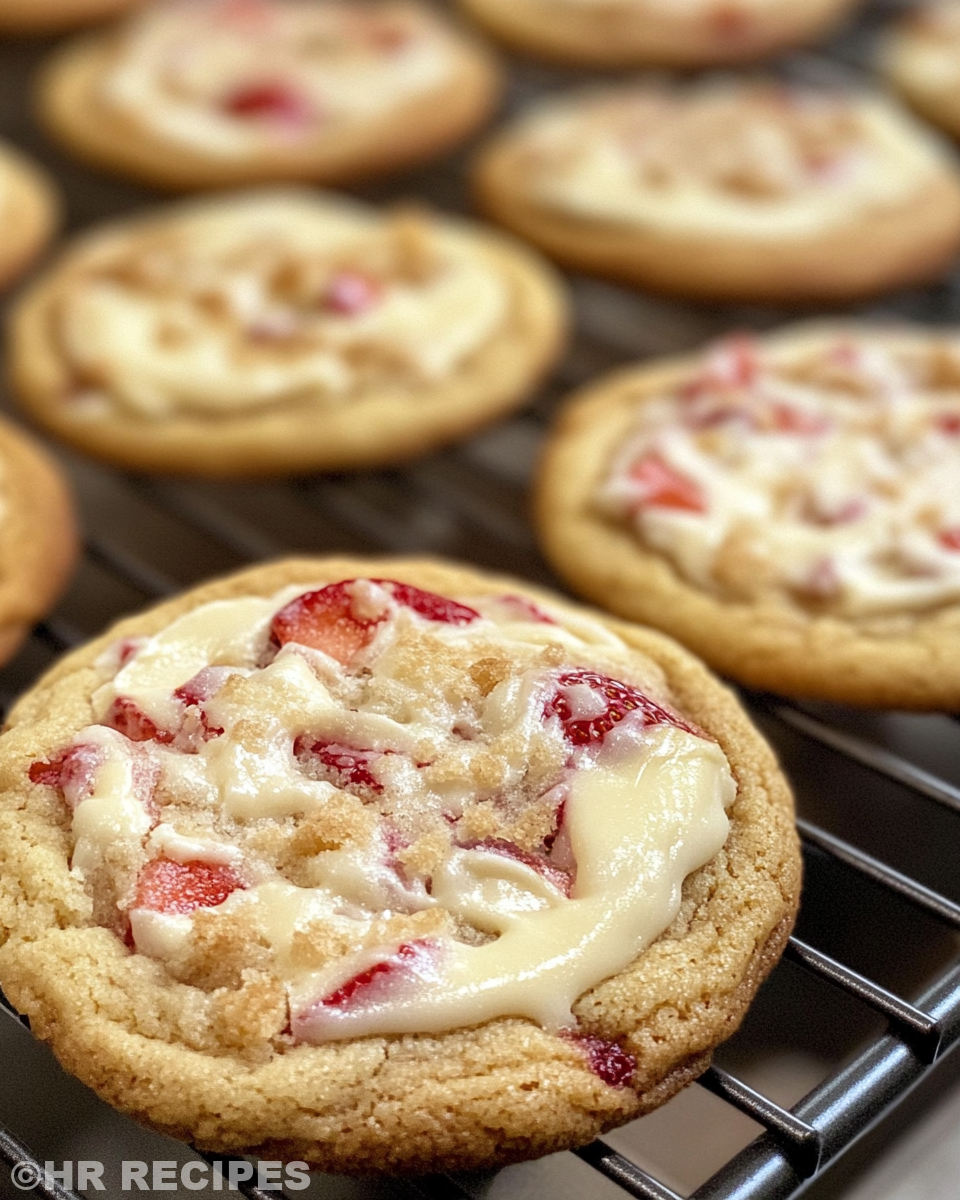 Fresh strawberry cheesecake cookies ready to serve