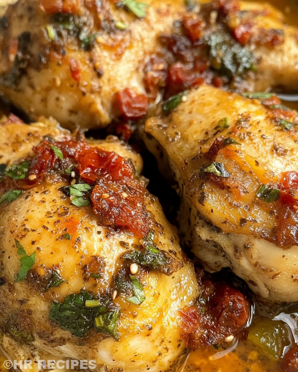 Creamy cooked sun dried tomato chicken with spinach fresh from crockpot