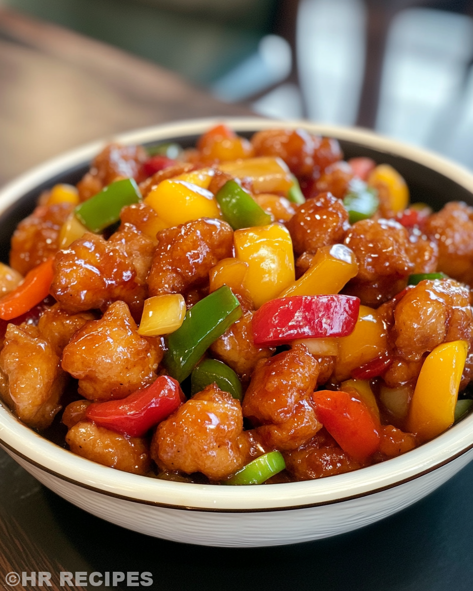 Ingredients laid out for sweet and sour chicken in bowls and plates