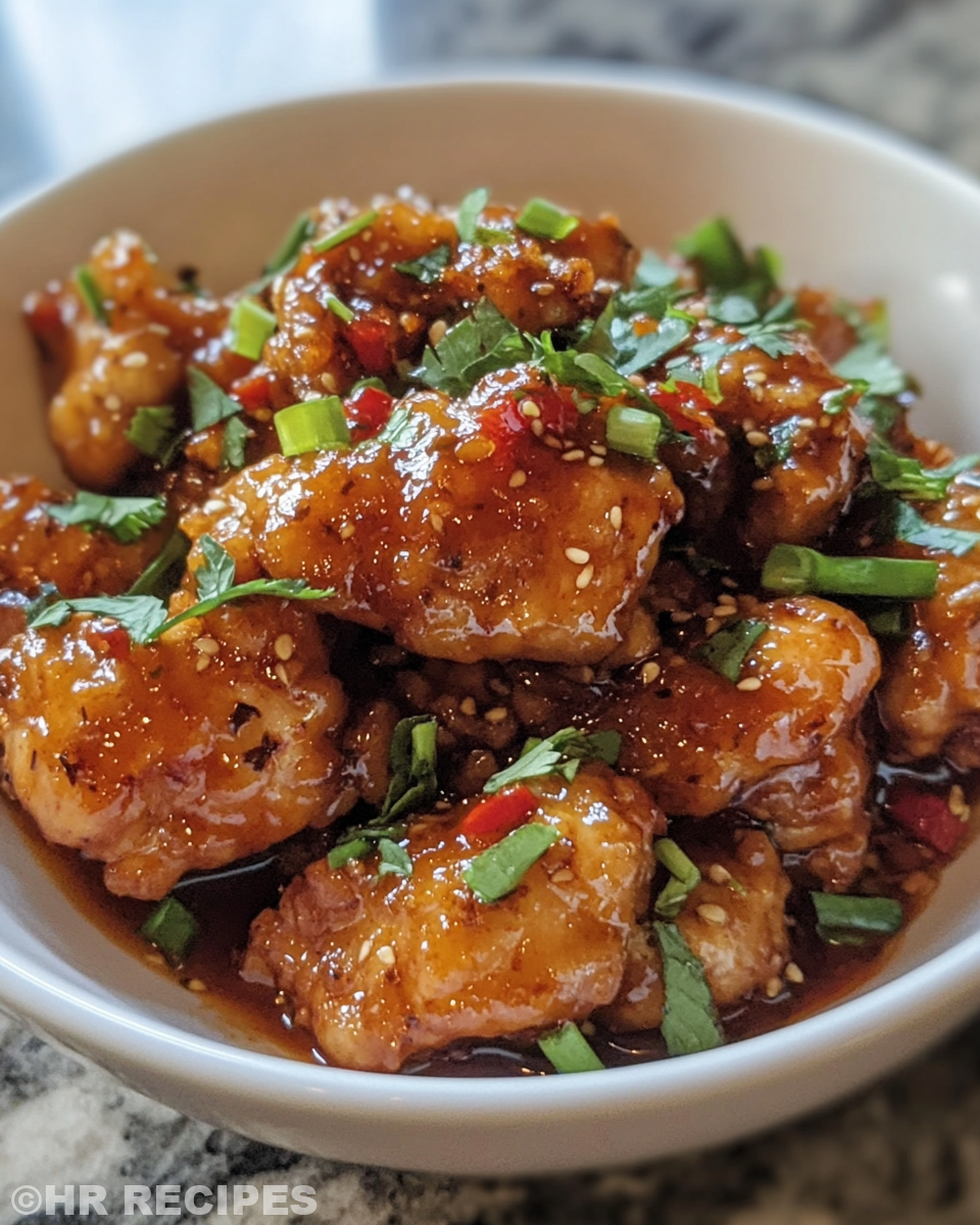 Finished sweet and spicy honey pepper chicken served hot