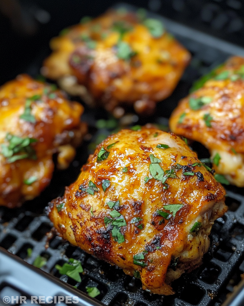 Sweet chili chicken thighs glazed and sticky, ready to serve
