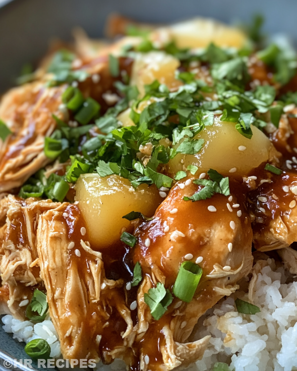 Served Sweet Hawaiian Crockpot Chicken over rice