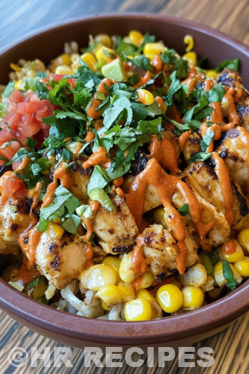 Tasty Street Corn Chicken Bowl taken with iphone 15 pro max --iw 2 --ar 4:5 --v 6.1 --raw
