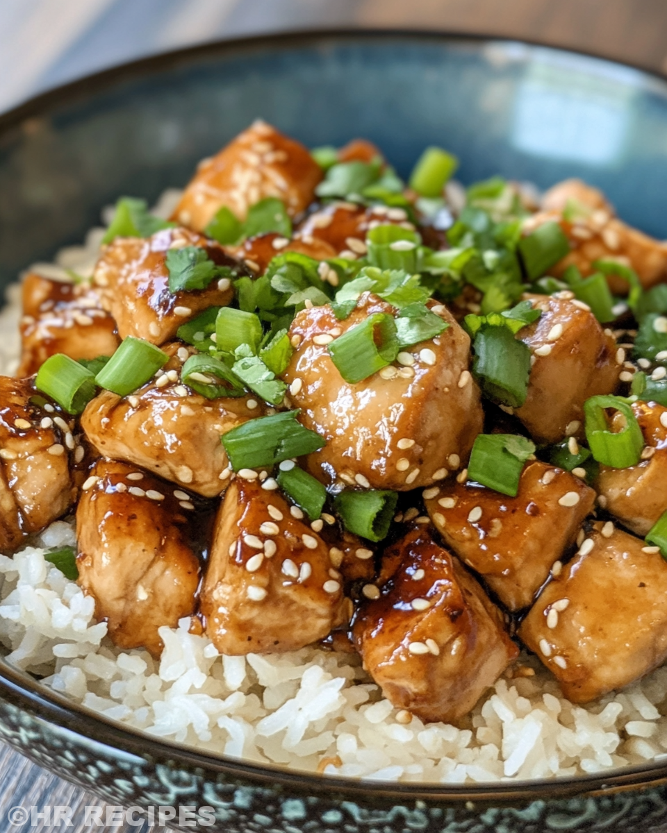 Ingredients for teriyaki chicken including chicken chunks, garlic, soy sauce, and honey
