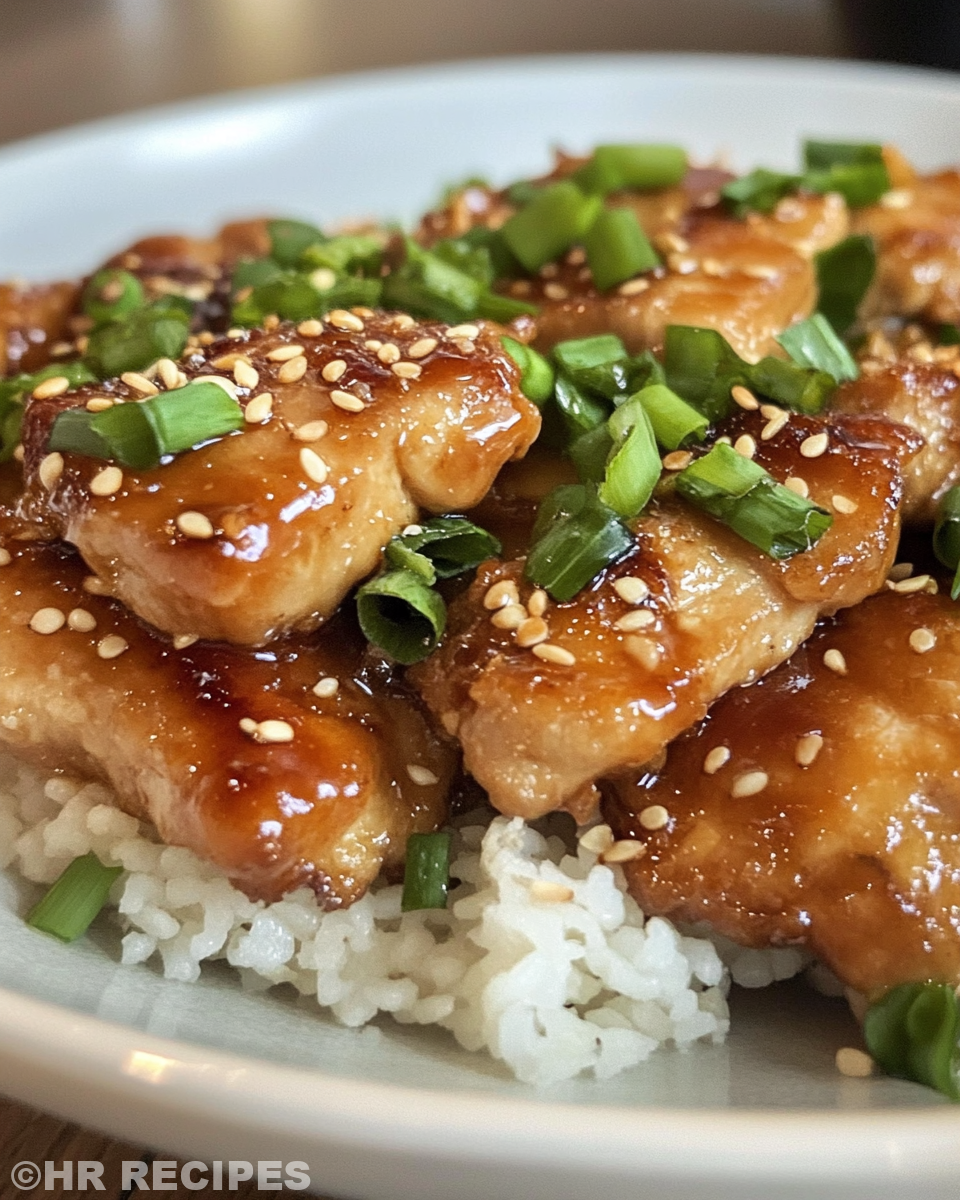 Serving of pressure cooker teriyaki chicken with sesame seeds on top