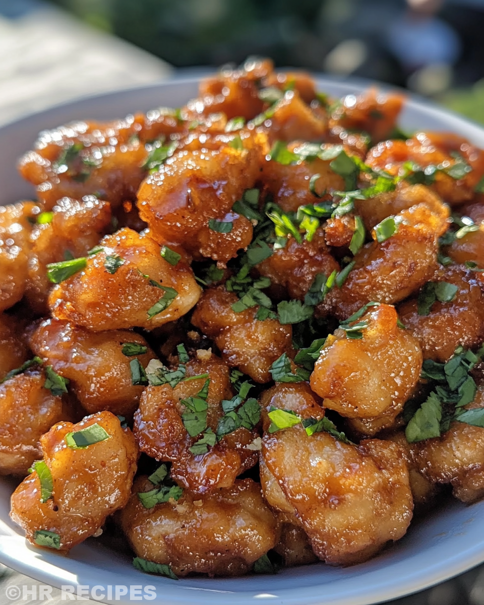 Finished Thai chicken bites served with garnish