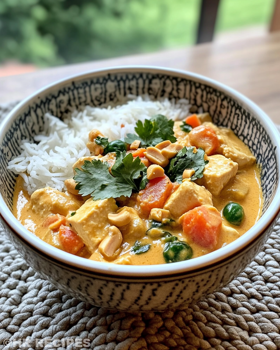 Ingredients for Thai peanut curry arranged in bowls