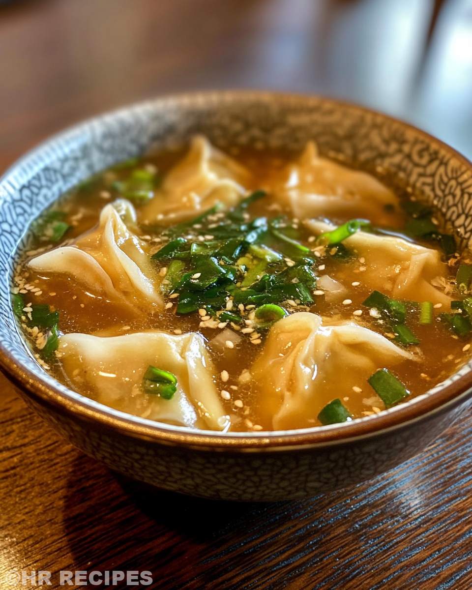 Serving bowl of creamy Thai potsticker soup garnished with cilantro