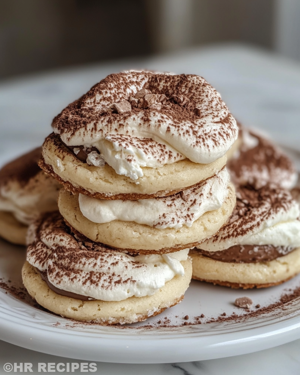 Freshly baked tiramisu cookies dusted with cocoa